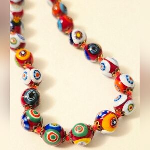 Vintage Red Millefiori Venetian Murano art glass bead Italian Necklace